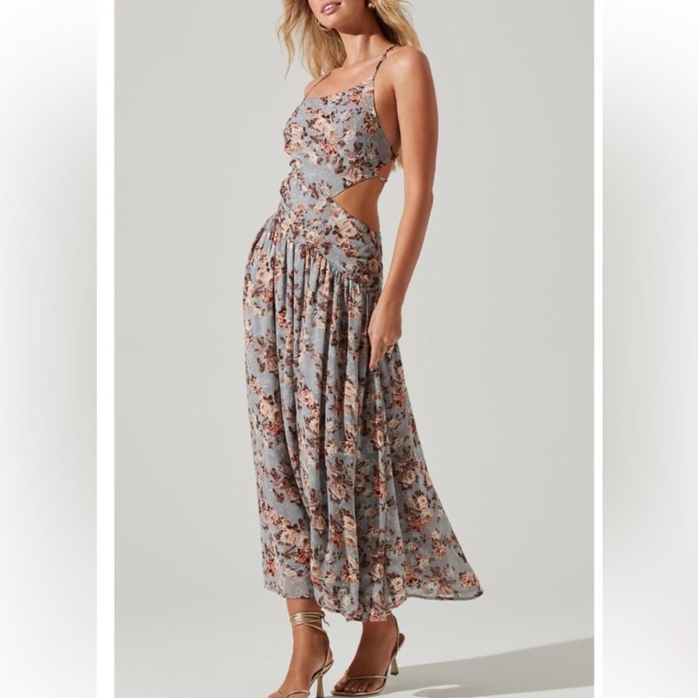 Floral Cutout Maxi Dress - Gray